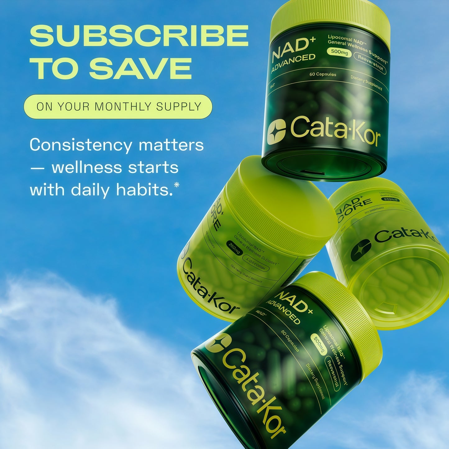 Cata-Kor NAD+ Advanced | Liposomal NAD+ Supplement | With Resveratrol | NMN Supplement Alternative | Third-Party Tested | 500mg | 60 Capsules | Advanced NAD Resveratrol | Supplement Facts